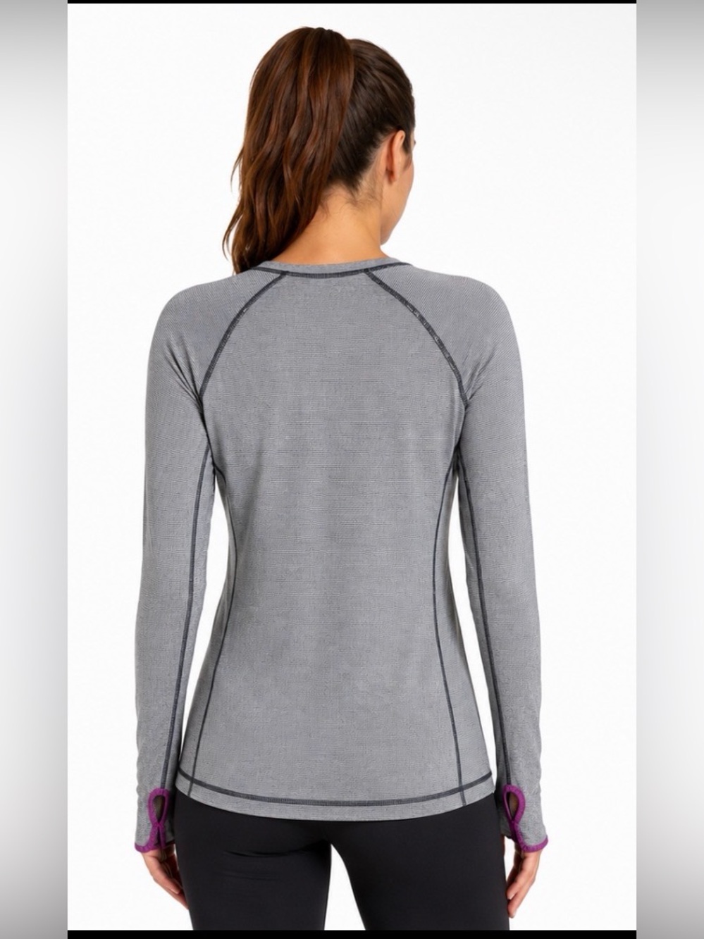 Lucy Gray Stripe Thumbhole Performance Long Sleeve Athletic Top Large - Picture 2 of 8
